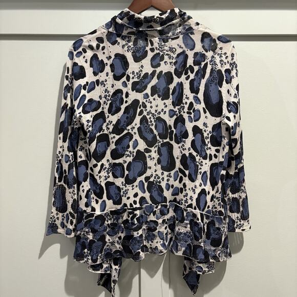 Alberto Makali Cardigan Women Small Blue Silk Blend Leopard Open Front Light - Picture 6 of 10